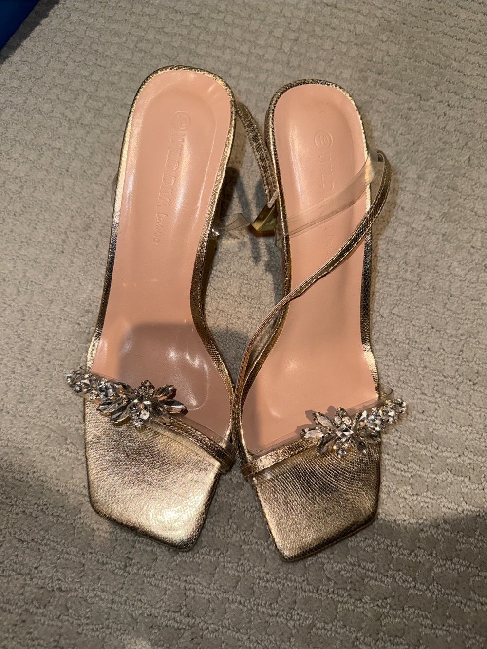 Wild Diva Gold Crystal Embellished Heeled Sandals
